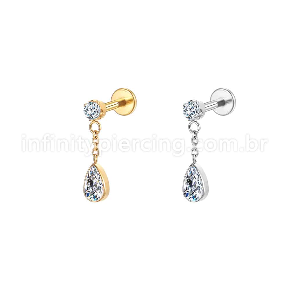 Piercing Labret Aço Cirúrgico Ponto De Luz/Pingente Gota Zircônia